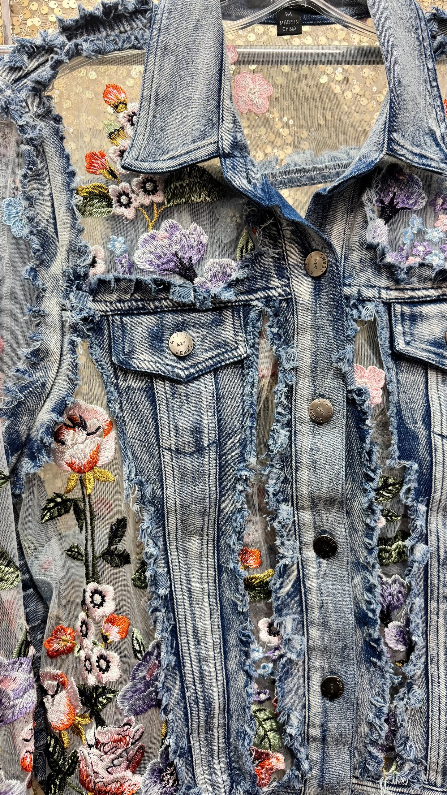 AZI CORNELIA FLORAL LACE DENIM JACKET