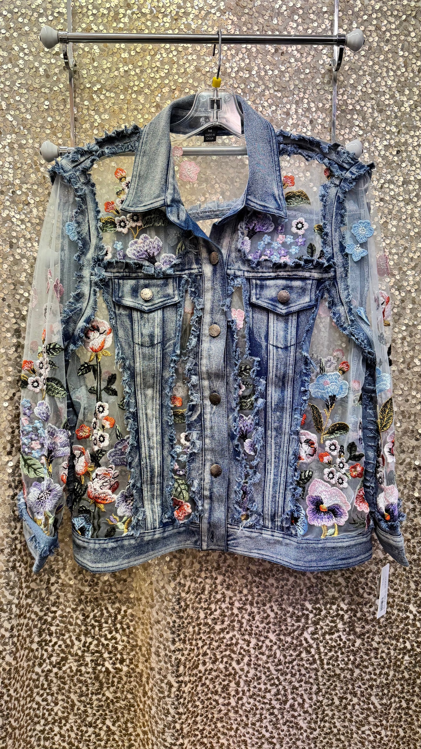 AZI CORNELIA FLORAL LACE DENIM JACKET