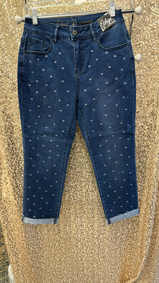 ROLLED DENIM JEANS W/ STONES