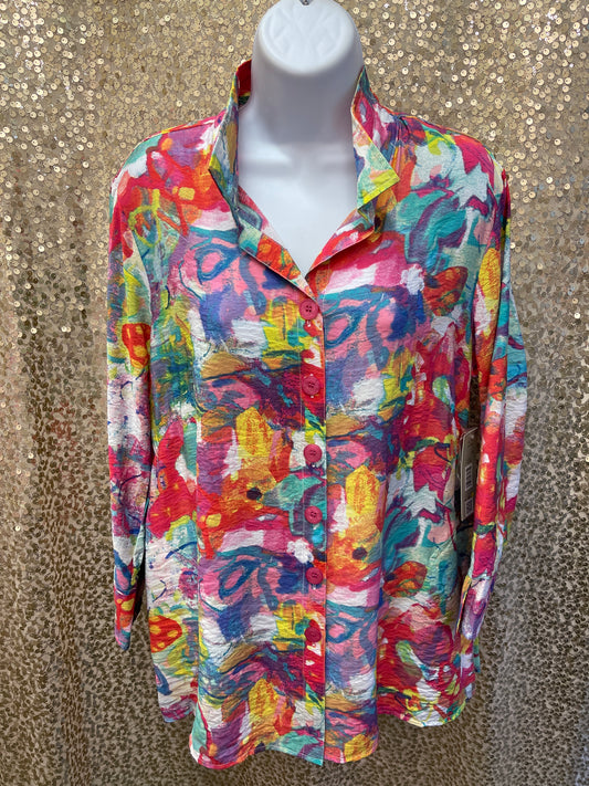 AM PINK MULTI FLORAL TOP BUTTON FRONT W/ZIP IN BACK