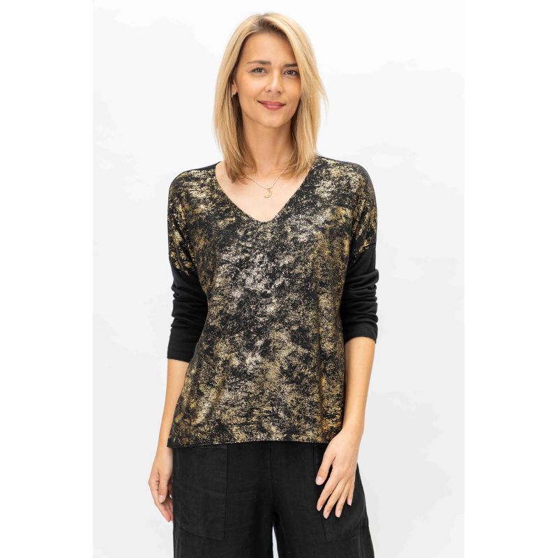 LM V NECK GOLD SHIMMER TOP OS