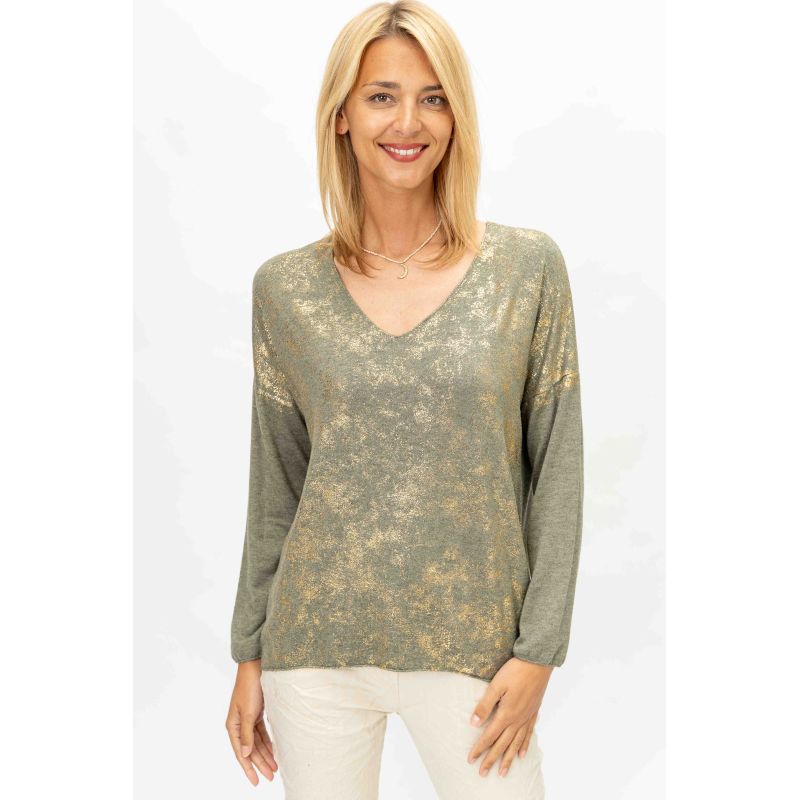 LM V NECK GOLD SHIMMER TOP OS