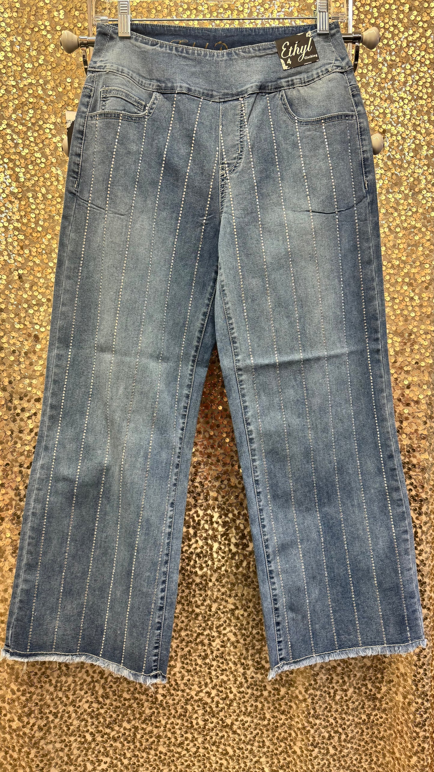 ETHYL BLING WIDE LEG WASHED JEAN PANT