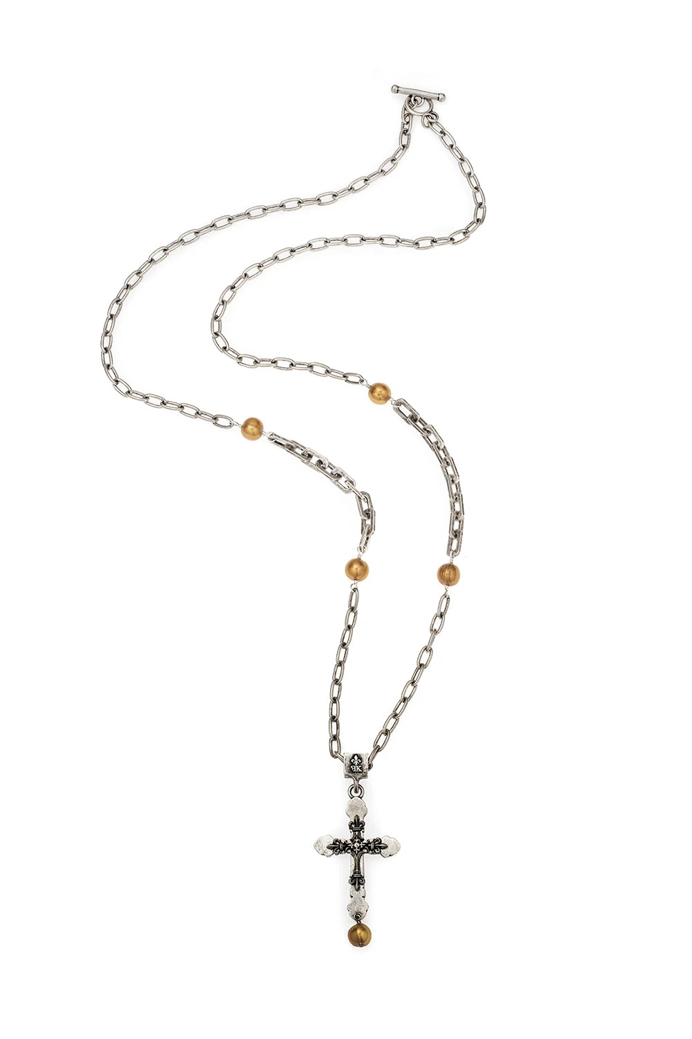 THE LOLA NK 38" DOUBLE CROSS, FRESHWATER GOLD PEARLS
