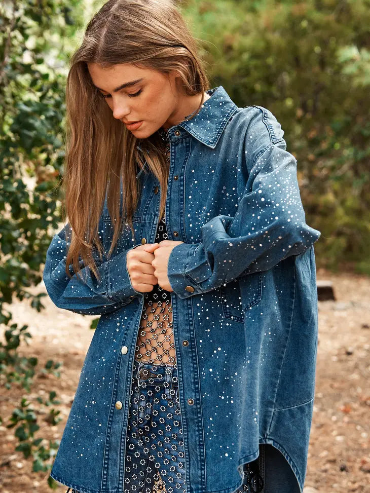 Rhinestone denim shirt new arrivals