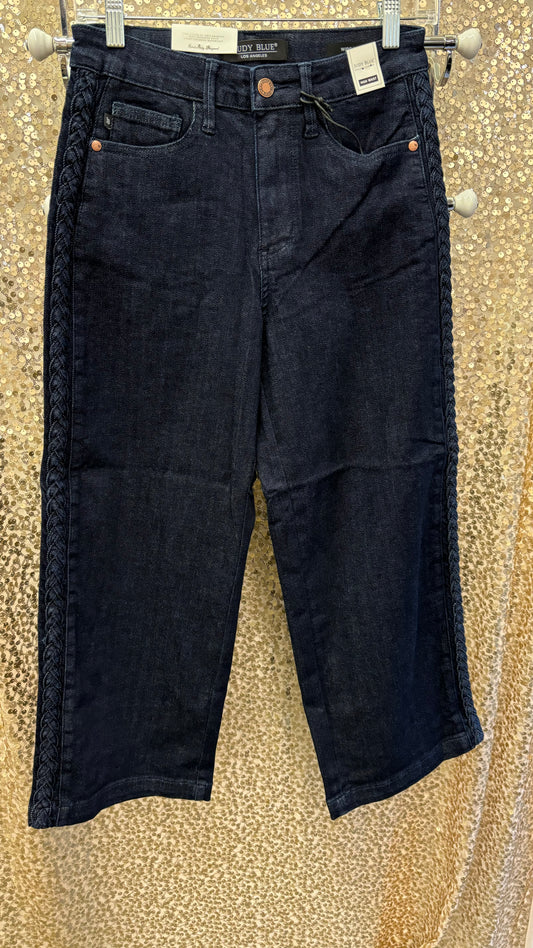 HW SIDE SEAM BRAID DK BLUE CROP JEANS