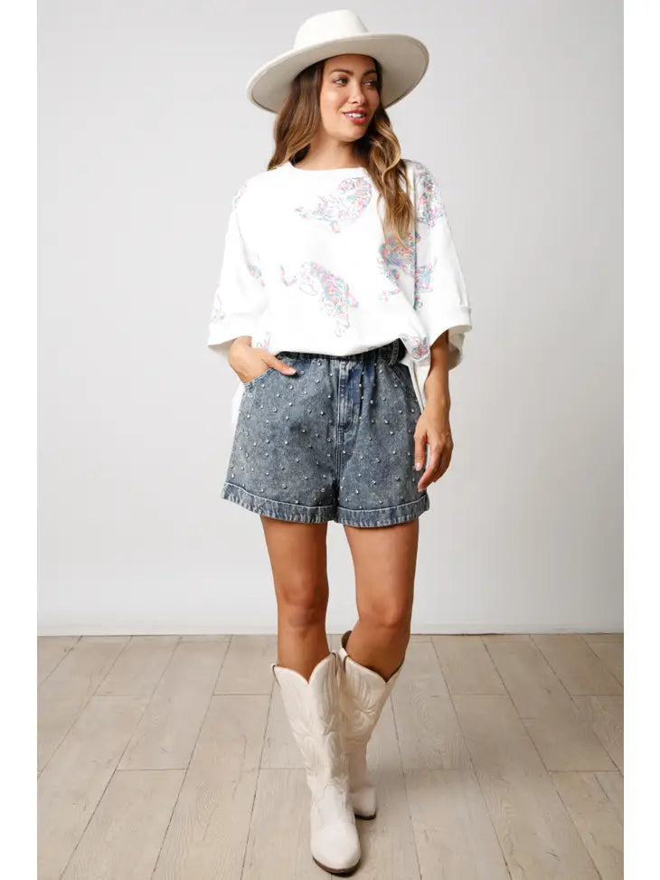 WASHED DENIM PAPER BAG SHORTS